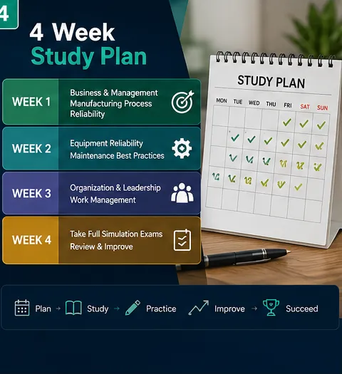 Four-week study plan for preparing for the CMRP certification exam