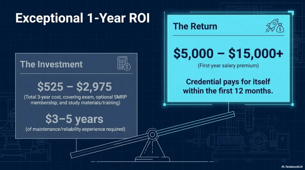 Summary of CMRP eligibility criteria alongside a cost breakdown demonstrating positive first-year ROI.