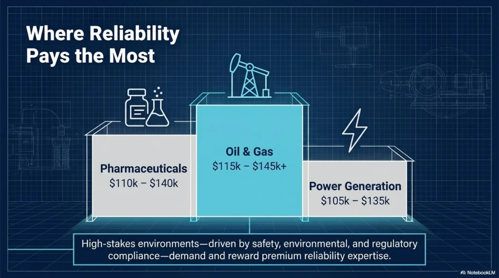 Graphic comparison of CMRP salaries across various industries including Oil & Gas, Pharmaceuticals, and Power Generation.