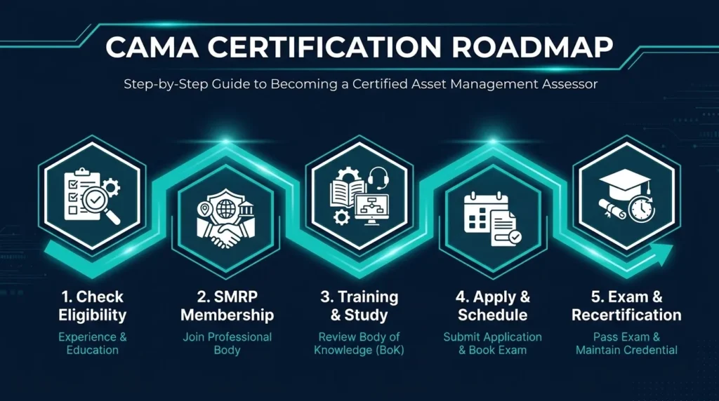 Step-by-step roadmap for earning the CAMA certification from eligibility check to 3-year recertification.