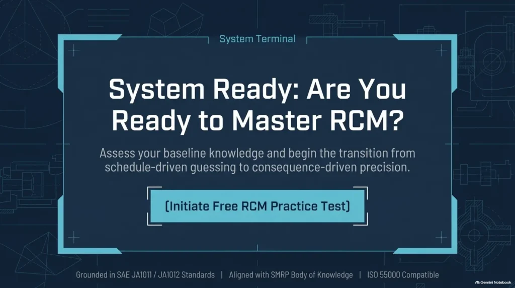 Call-to-action banner inviting users to take a free 20-question RCM practice exam on ReliabilityPath.