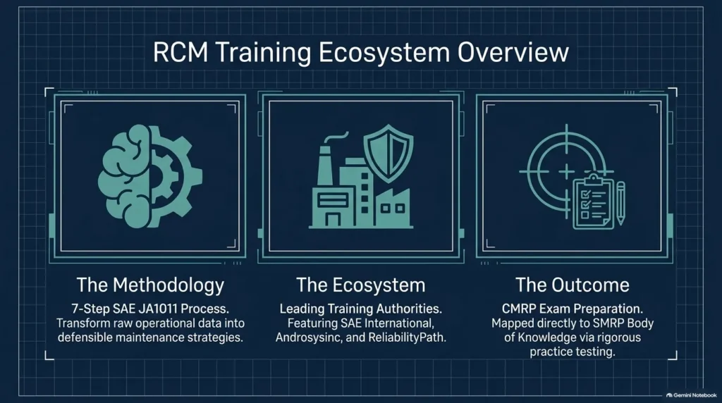 Information banner detailing RCM training overview, course modules, top providers, and certification preparation path.