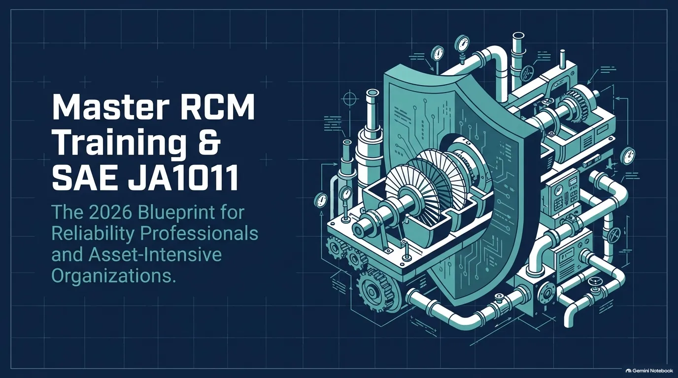 Comprehensive cover guide for Reliability Centered Maintenance (RCM) training aligned with SAE JA1011 standards.